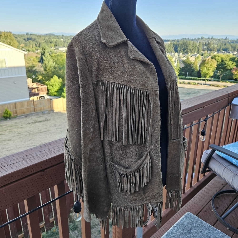 Vintage 1950s 1960s Suede Leather Fringe Western Jacket Brown Cowgirl Size M L - Picture 14 of 17
